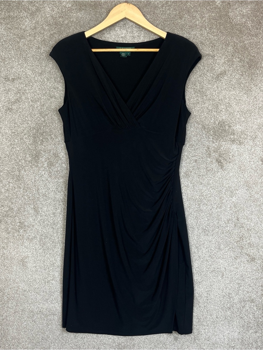 Lauren Ralph Lauren Dress Womens 14 Black Stretch Sleeveless Knee Length- 5197